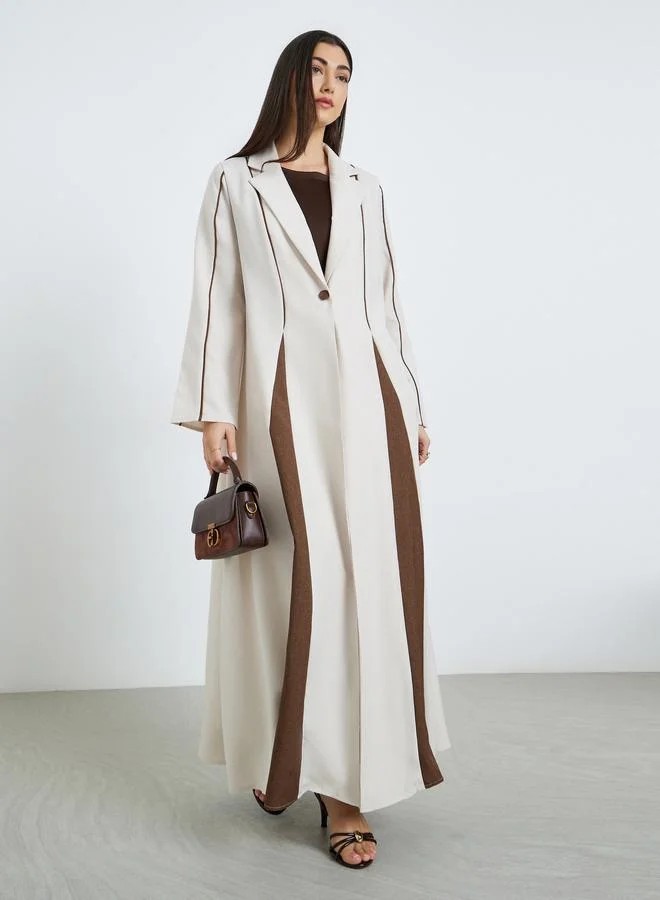 Women Beige Color Block Collared Abaya